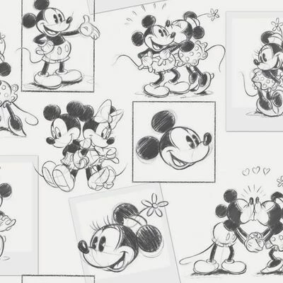 Kids at Home Papier peint Mickey and Minnie Croquis noir et blanc 1 Kids at Home Papier peint Mickey and Minnie Croquis noir et blanc