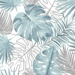 DUTCH WALLCOVERINGS Papier peint Feuilles de monstera Bleu