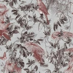 DUTCH WALLCOVERINGS Papier peint Feuilles et oiseaux Rouge et argenté