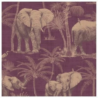 DUTCH WALLCOVERINGS Papier peint Verger avec éléphants Aubergine 1 DUTCH WALLCOVERINGS Papier peint Verger avec éléphants Aubergine