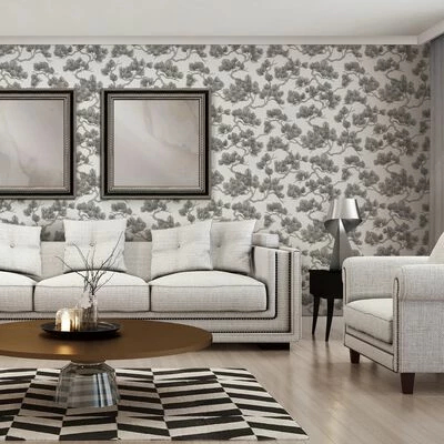 DUTCH WALLCOVERINGS Papier peint Motif avec pins Blanc et noir 2 DUTCH WALLCOVERINGS Papier peint Motif avec pins Blanc et noir – Image 2