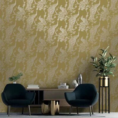 DUTCH WALLCOVERINGS Papier peint Paon Jaune et argenté 2 DUTCH WALLCOVERINGS Papier peint Paon Jaune et argenté – Image 2