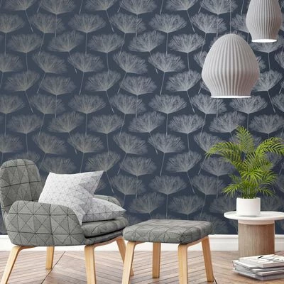 DUTCH WALLCOVERINGS Papier peint Fleur Bleu marine et gris 2 DUTCH WALLCOVERINGS Papier peint Fleur Bleu marine et gris – Image 2