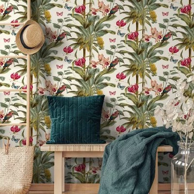 DUTCH WALLCOVERINGS Papier peint Palmier tropical Vert et rose 2 DUTCH WALLCOVERINGS Papier peint Palmier tropical Vert et rose – Image 2
