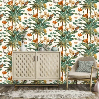 DUTCH WALLCOVERINGS Papier peint Palmier tropical Vert et orange 2 DUTCH WALLCOVERINGS Papier peint Palmier tropical Vert et orange – Image 2