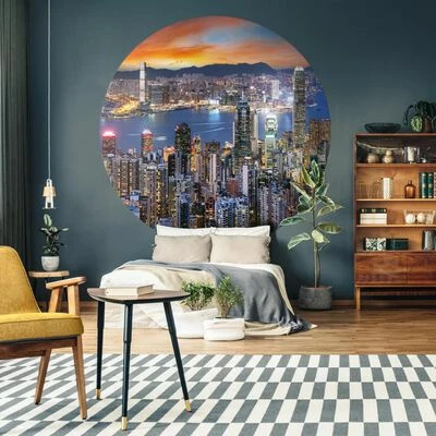 WallArt Papier peint cercle Skyline by Night 142,5 cm 2 WallArt Papier peint cercle Skyline by Night 142,5 cm – Image 2