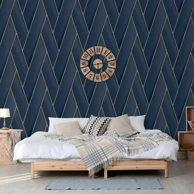 DUTCH WALLCOVERINGS Papier peint Geometric Bleu et doré 2 DUTCH WALLCOVERINGS Papier peint Geometric Bleu et doré – Image 2