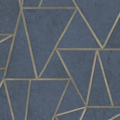 DUTCH WALLCOVERINGS Papier peint Triangles Bleu pétrole et doré 2 DUTCH WALLCOVERINGS Papier peint Triangles Bleu pétrole et doré – Image 2