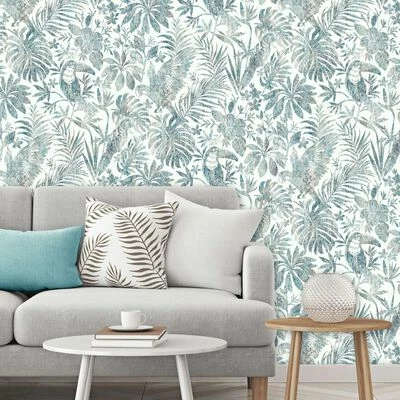 DUTCH WALLCOVERINGS Papier peint Feuilles et toucan Bleu 2 DUTCH WALLCOVERINGS Papier peint Feuilles et toucan Bleu – Image 2