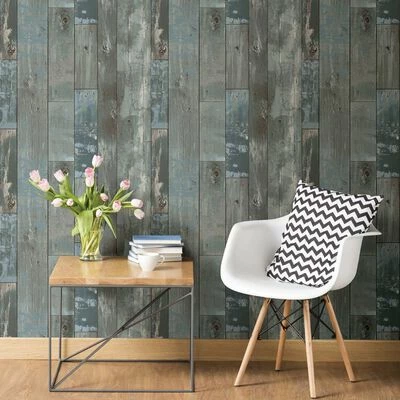 DUTCH WALLCOVERINGS Papier peint Bois de rebut Gris-bleu 2 DUTCH WALLCOVERINGS Papier peint Bois de rebut Gris-bleu – Image 2