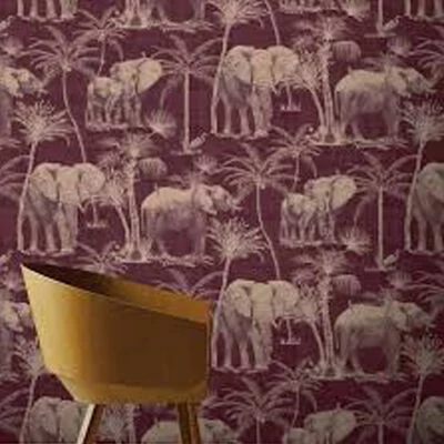 DUTCH WALLCOVERINGS Papier peint Verger avec éléphants Aubergine 2 DUTCH WALLCOVERINGS Papier peint Verger avec éléphants Aubergine – Image 2