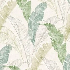DUTCH WALLCOVERINGS Papier peint Feuilles tropicales Gris et vert