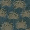 DUTCH WALLCOVERINGS Papier peint Feuilles Bleu pétrole et doré