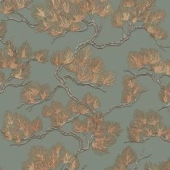DUTCH WALLCOVERINGS Papier peint Motif avec pins Vert