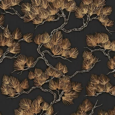 DUTCH WALLCOVERINGS Papier peint Motif avec pins Noir et doré 1 DUTCH WALLCOVERINGS Papier peint Motif avec pins Noir et doré