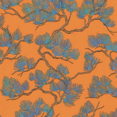 DUTCH WALLCOVERINGS Papier peint Motif avec pins Bleu et orange 1 DUTCH WALLCOVERINGS Papier peint Motif avec pins Bleu et orange