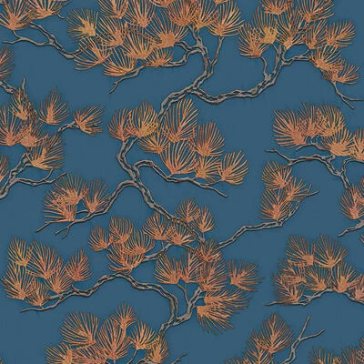 DUTCH WALLCOVERINGS Papier peint Motif avec pins Doré et bleu 1 DUTCH WALLCOVERINGS Papier peint Motif avec pins Doré et bleu