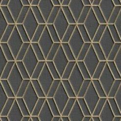 DUTCH WALLCOVERINGS Papier peint avec motif hexagonal Noir et doré