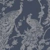 DUTCH WALLCOVERINGS Papier peint Paon Bleu marine et argenté