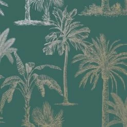 DUTCH WALLCOVERINGS Papier peint Arbres Bleu sarcelle et argenté