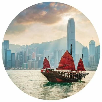 WallArt Papier peint cercle Skyline with Junk Boat 142,5 cm 1 WallArt Papier peint cercle Skyline with Junk Boat 142,5 cm