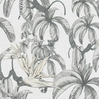 Topchic Papier peint Monkey Jungle Leaves Gris et noir 1 Topchic Papier peint Monkey Jungle Leaves Gris et noir