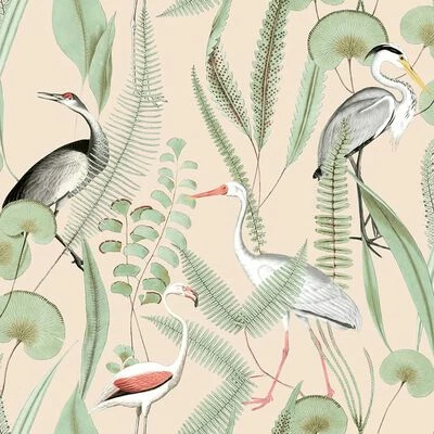 DUTCH WALLCOVERINGS Papier peint Flamingo Crème et menthe 1 DUTCH WALLCOVERINGS Papier peint Flamingo Crème et menthe