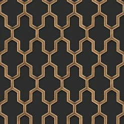 DUTCH WALLCOVERINGS Papier peint Geometric Noir et doré