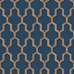 DUTCH WALLCOVERINGS Papier peint Geometric Bleu et doré