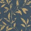 DUTCH WALLCOVERINGS Papier peint Leafs Bleu et doré