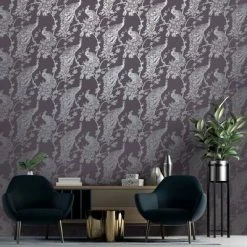 DUTCH WALLCOVERINGS Papier peint Paon Violet et argenté -Papiers peints Soldes image 3 437416