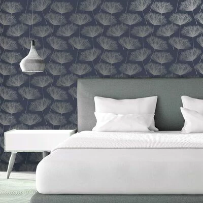 DUTCH WALLCOVERINGS Papier peint Fleur Bleu marine et gris 3 DUTCH WALLCOVERINGS Papier peint Fleur Bleu marine et gris – Image 3