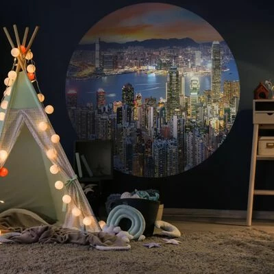 WallArt Papier peint cercle Skyline by Night 142,5 cm 3 WallArt Papier peint cercle Skyline by Night 142,5 cm – Image 3