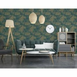 DUTCH WALLCOVERINGS Papier peint Tropical Bleu foncé et doré -Papiers peints Soldes image 3 442569
