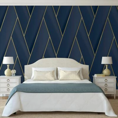 DUTCH WALLCOVERINGS Papier peint Geometric Bleu et doré 3 DUTCH WALLCOVERINGS Papier peint Geometric Bleu et doré – Image 3