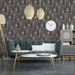 DUTCH WALLCOVERINGS Papier peint Wood Bleu et marron -Papiers peints Soldes image 3 442584