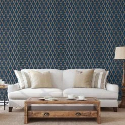 DUTCH WALLCOVERINGS Papier peint Geometric Bleu et doré -Papiers peints Soldes image 3 442592