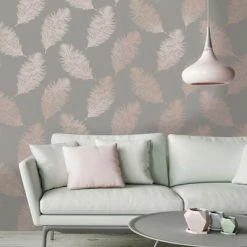 DUTCH WALLCOVERINGS Papier peint Fawning Feather Gris et doré rose -Papiers peints Soldes image 4 437412