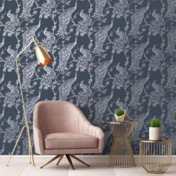 DUTCH WALLCOVERINGS Papier peint Paon Bleu marine et argenté -Papiers peints Soldes image 4 437415