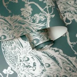 DUTCH WALLCOVERINGS Papier peint Paon Vert et argenté -Papiers peints Soldes image 4 437418