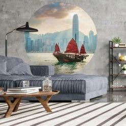 WallArt Papier peint cercle Skyline with Junk Boat 142,5 cm 9 WallArt Papier peint cercle Skyline with Junk Boat 142,5 cm -Papiers peints Soldes image 4 440350