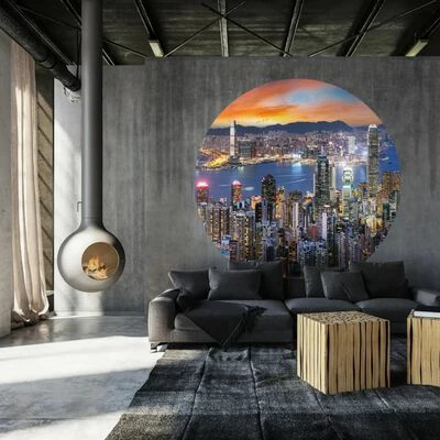 WallArt Papier peint cercle Skyline by Night 142,5 cm 4 WallArt Papier peint cercle Skyline by Night 142,5 cm – Image 4