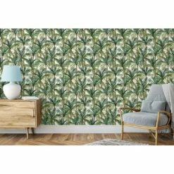 DUTCH WALLCOVERINGS Papier peint Palm Trees Vert et blanc -Papiers peints Soldes image 4 442567