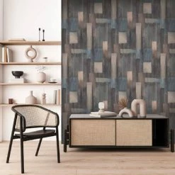 DUTCH WALLCOVERINGS Papier peint Wood Bleu et marron -Papiers peints Soldes image 4 442584
