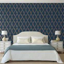 DUTCH WALLCOVERINGS Papier peint Geometric Bleu et doré -Papiers peints Soldes image 4 442592