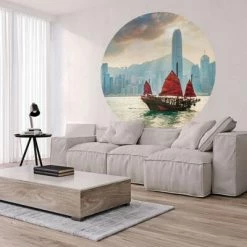 WallArt Papier peint cercle Skyline with Junk Boat 142,5 cm 10 WallArt Papier peint cercle Skyline with Junk Boat 142,5 cm -Papiers peints Soldes image 5 440350