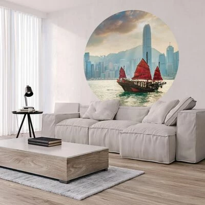 WallArt Papier peint cercle Skyline with Junk Boat 142,5 cm 5 WallArt Papier peint cercle Skyline with Junk Boat 142,5 cm – Image 5