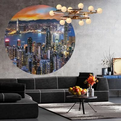 WallArt Papier peint cercle Skyline by Night 142,5 cm 5 WallArt Papier peint cercle Skyline by Night 142,5 cm – Image 5