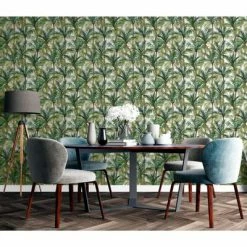 DUTCH WALLCOVERINGS Papier peint Palm Trees Vert et blanc -Papiers peints Soldes image 5 442567