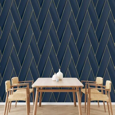 DUTCH WALLCOVERINGS Papier peint Geometric Bleu et doré 5 DUTCH WALLCOVERINGS Papier peint Geometric Bleu et doré – Image 5